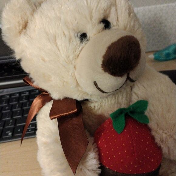 Teddy BEAR Berry Loved 11" Beige Realistic Plush Stuffed Animal Toy Strawberry - Picture 14 of 15